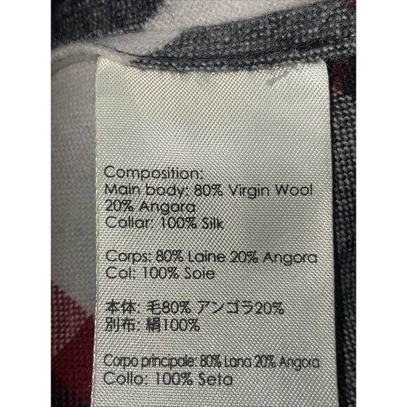 3.1 PHILLIP LIM Poncho Sweater Size 8 Wool Blend Plaid Black White Red - Picture 8 of 11